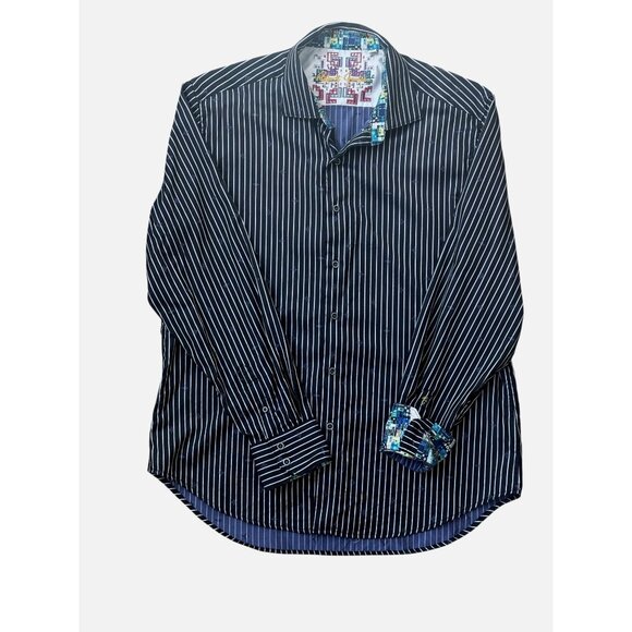 Robert Graham Mens XL Striped Long Sleeve Button-Up Shirt 100% Cotton Navy/White - Picture 1 of 8